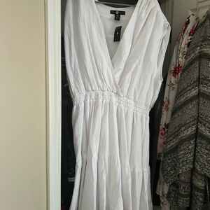 Ashley Stewart White V-Neck Tiered Midi Dress